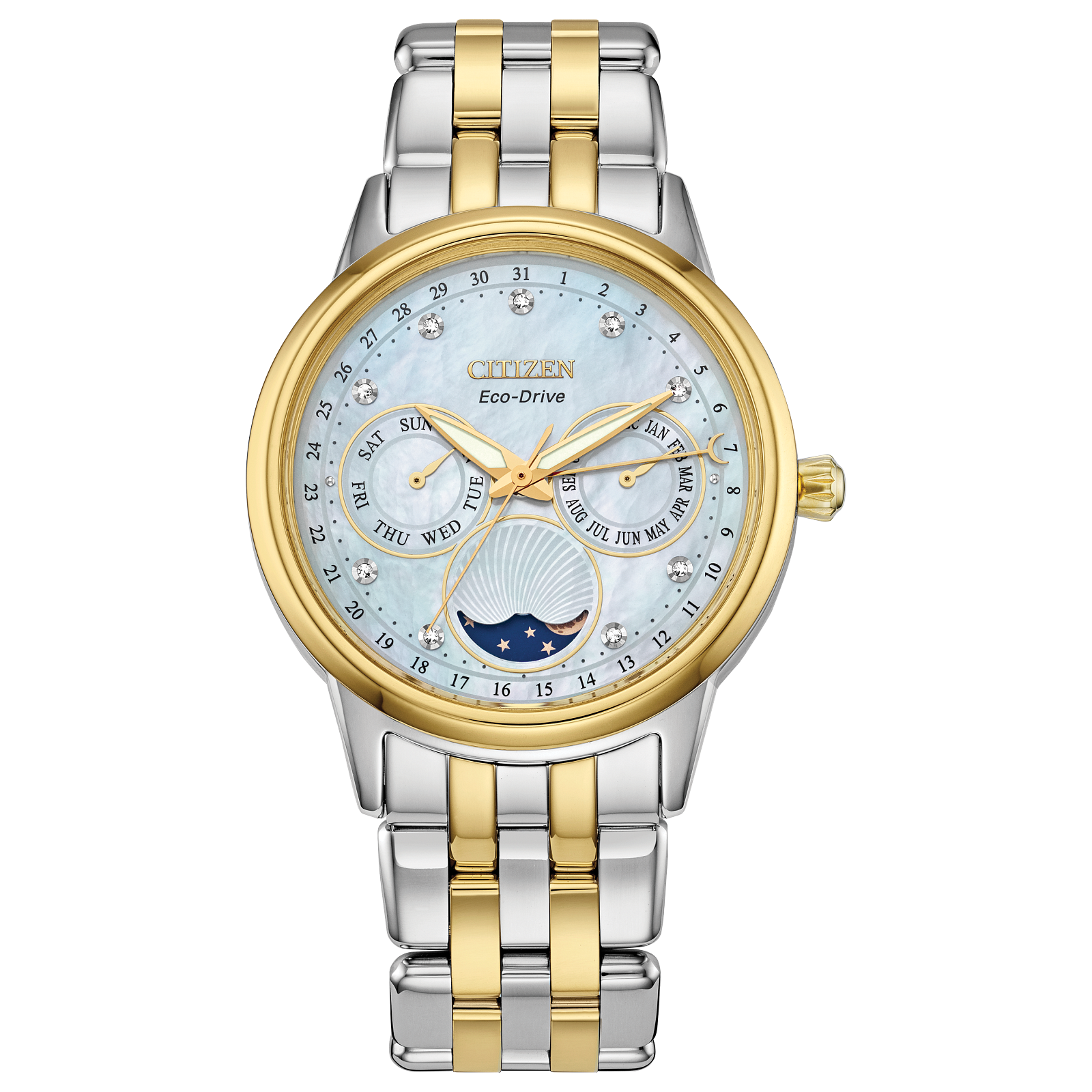 Citizen FD0004-51D นาฬิกาผู้หญิง Eco-Drive Calendrier Moon Phase Women's Watch