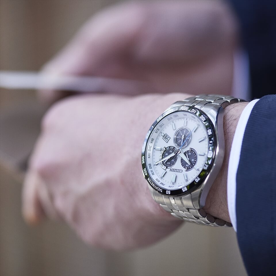 Citizen CB5874-90A นาฬิกาผู้ชาย Eco-Drive Perpetual Chronograph GMT Radio Controlled Men's Watch