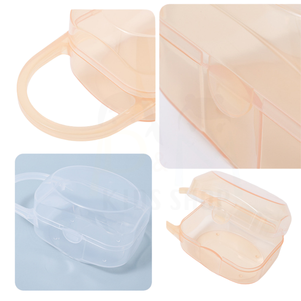 รุ่นสีชา กล่องเหลี่ยมเล็ก มีหูแขวน กล่องใส่จุกนมหลอก กล่องกันฝุ่นพกพา (ไม่รวมสินค้าภายในกล่อง)