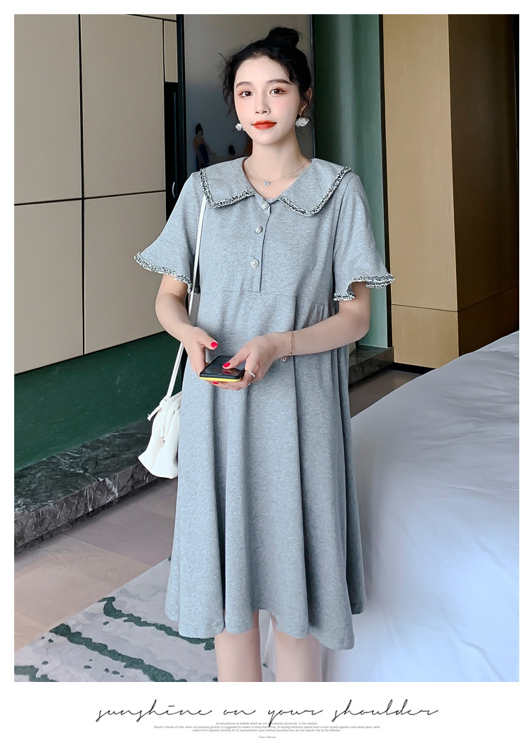 เดรสคลุมท้องแฟชั่น ปกใหญ่แต่งขอบปก ผ้ายืดตัว ใส่สบายมากค่ะ กระดุมแกะให้นมได้ M L XL XXL