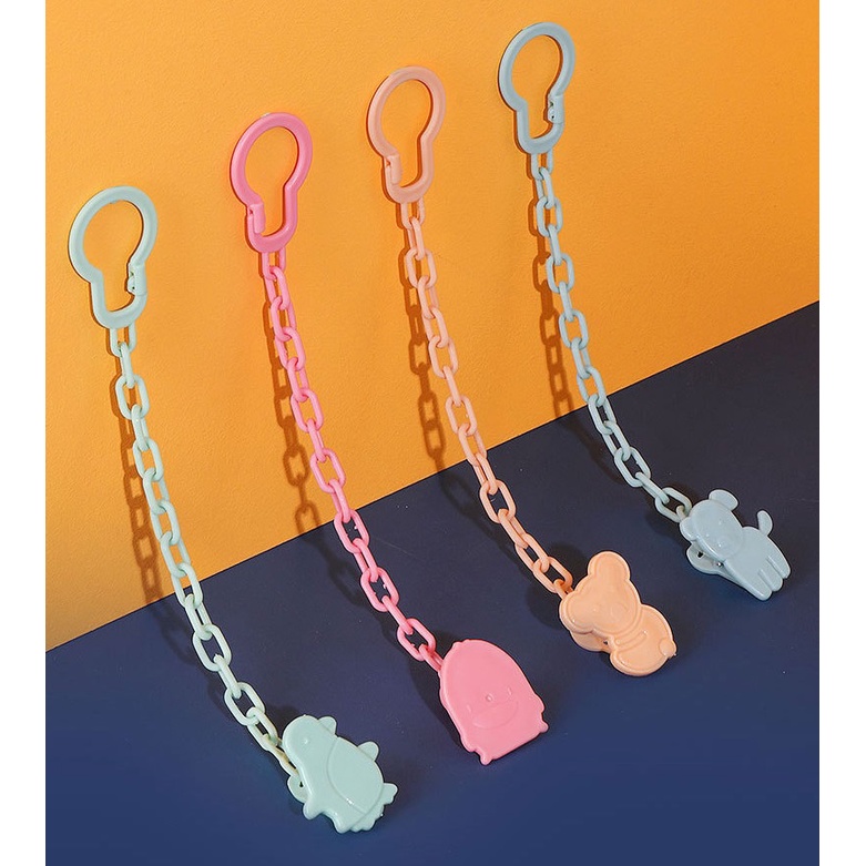 สายโซ่หนีบคล้องจุกหลอก สายโซ่คล้องยางกัด ยึดติดเสื้อเด็ก (BPA-Free)