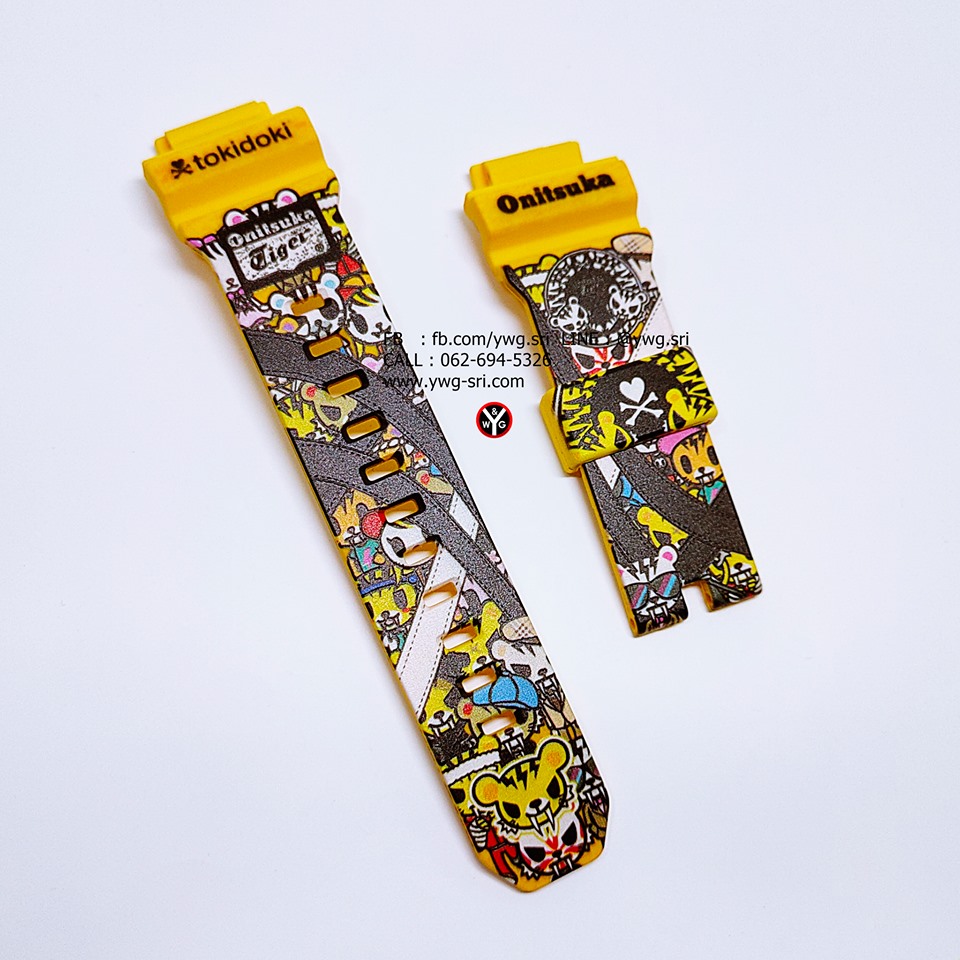 กรอบสาย G-SHOCK แท้ สีเหลืองด้าน สกรีนลาย Tokidoki Onitsuka ใส่ได้รับรุ่น GD-X6900