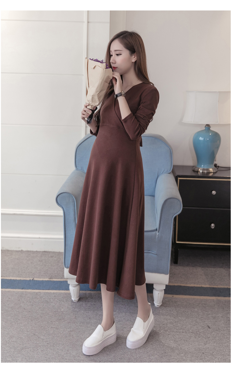 ชุดคลุมท้องแฟชั่นเกาหลี แขนยาว ผ้ายืดเนื้อนิ่ม เนื้อผ้าคุณภาพดี มีเชือกปรับขนาดครรภ์ M L XL XXL