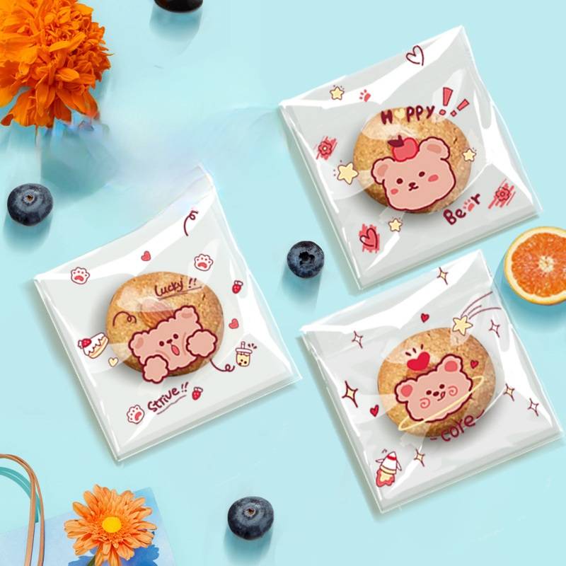 ถุงคุ๊กกี้ ฝากาว ขนาด 10x10 ซม. (95-100 ใบ) ลายพิเศษ ชุดที่ 2/2