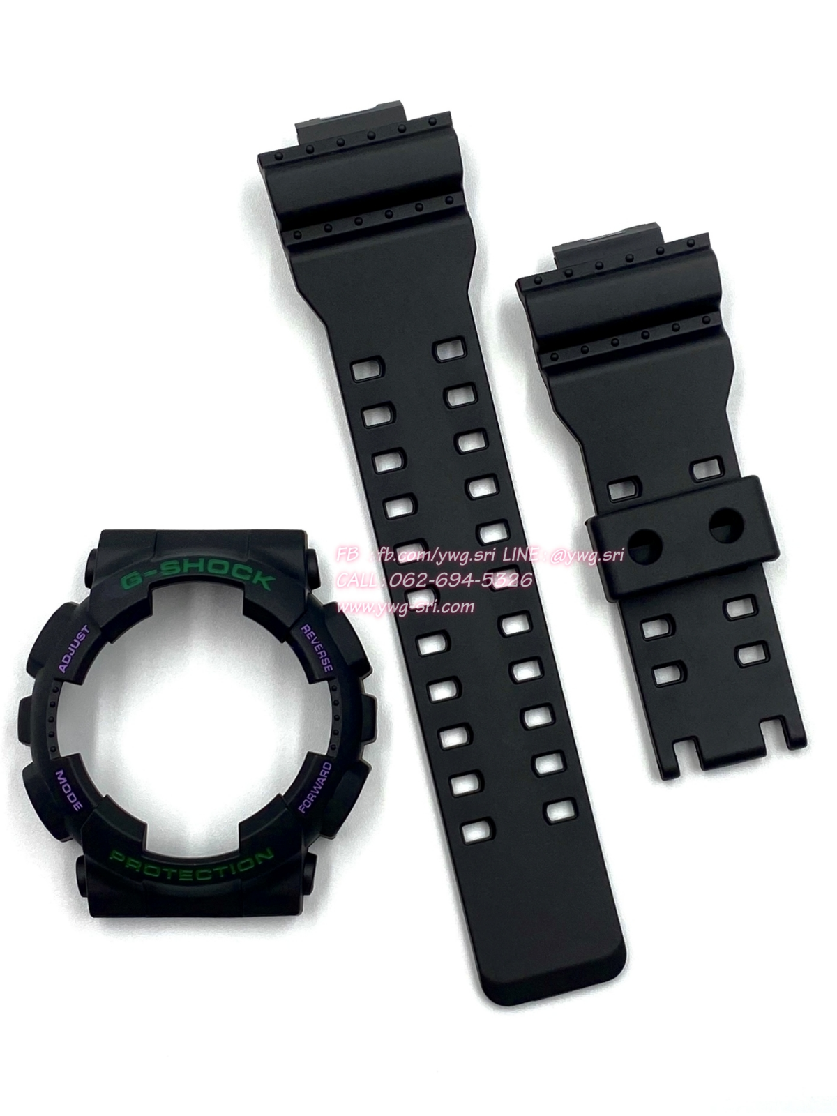 กรอบสาย G-SHOCK แท้✅ สีดำด้านฟอนต์เขียวสลับม่วง ใส่ได้กับรุ่น GA-100 ,GA-110 ,GA-120 ,GA-140 ,GAX-100 ,GD-100 ,GD-120