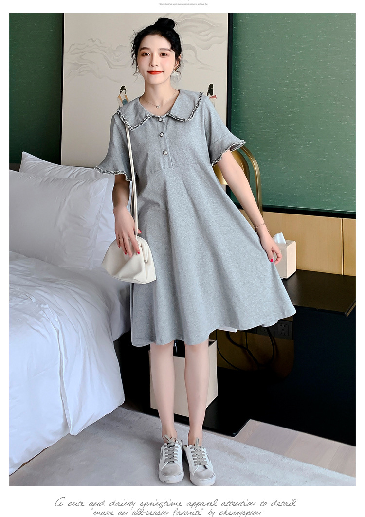 เดรสคลุมท้องแฟชั่น ปกใหญ่แต่งขอบปก ผ้ายืดตัว ใส่สบายมากค่ะ กระดุมแกะให้นมได้ M L XL XXL