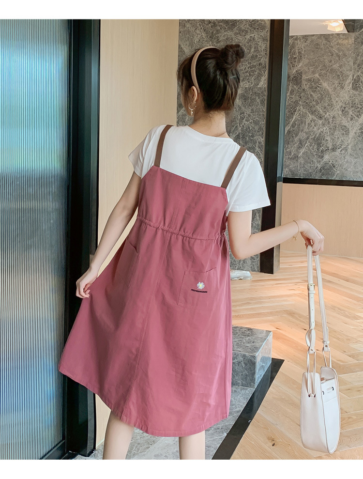 เดรสคลุมท้องแฟชั่นเอี๊ยมหลอก สายหนัง มีกระเป๋าข้าง ช่วงท้องปรับขนาดได้ สีและแบบสวยมาก M L XL XXL