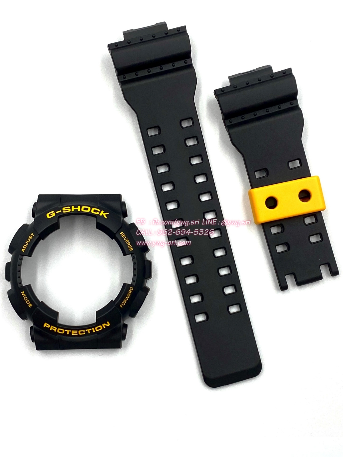 กรอบสาย G-SHOCK แท้✅ สีดำด้านฟอนต์เหลืองห่วงเหลือ ใส่ได้กับรุ่น GA-100 ,GA-110 ,GA-120 ,GA-140 ,GAX-100 ,GD-100 ,GD-120