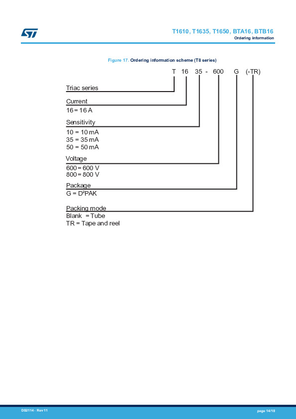 TRIAC BTA16-600B ST ไตรแอค 16A 600V Gate Trigger Current 100mA