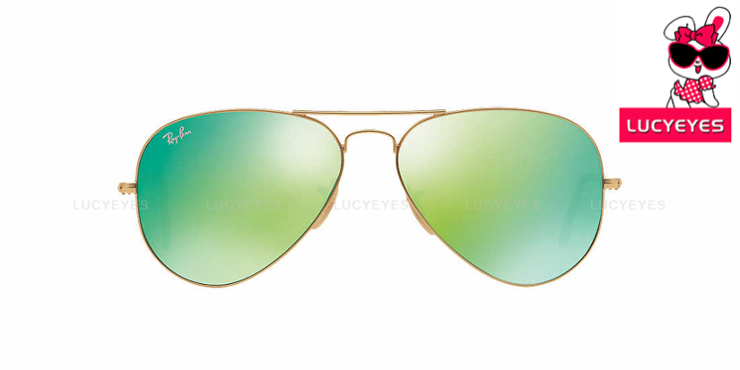 RAYBAN RB3025 112/19 AVIATOR Size 55,58,62 กรอบทองด้าน เลนส์ปรอทเขียว 2