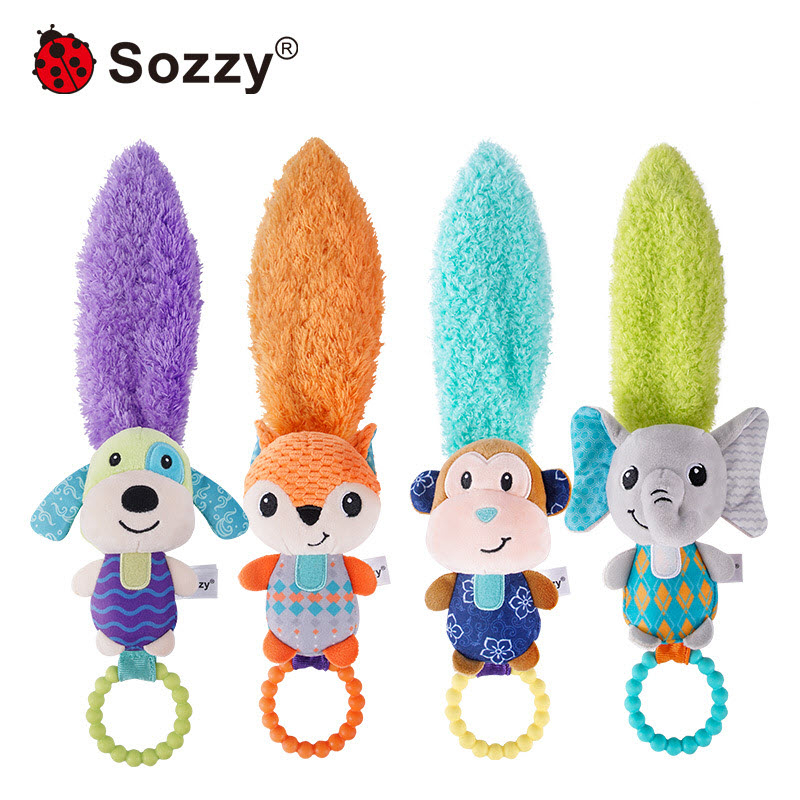 Sozzy ตุ๊กตารูปสัตว์ มีหาง ของเล่นตุ๊กตา ยางกัด กระดิ่งเขย่ามีเสียง ของเล่นเด็กเล็ก