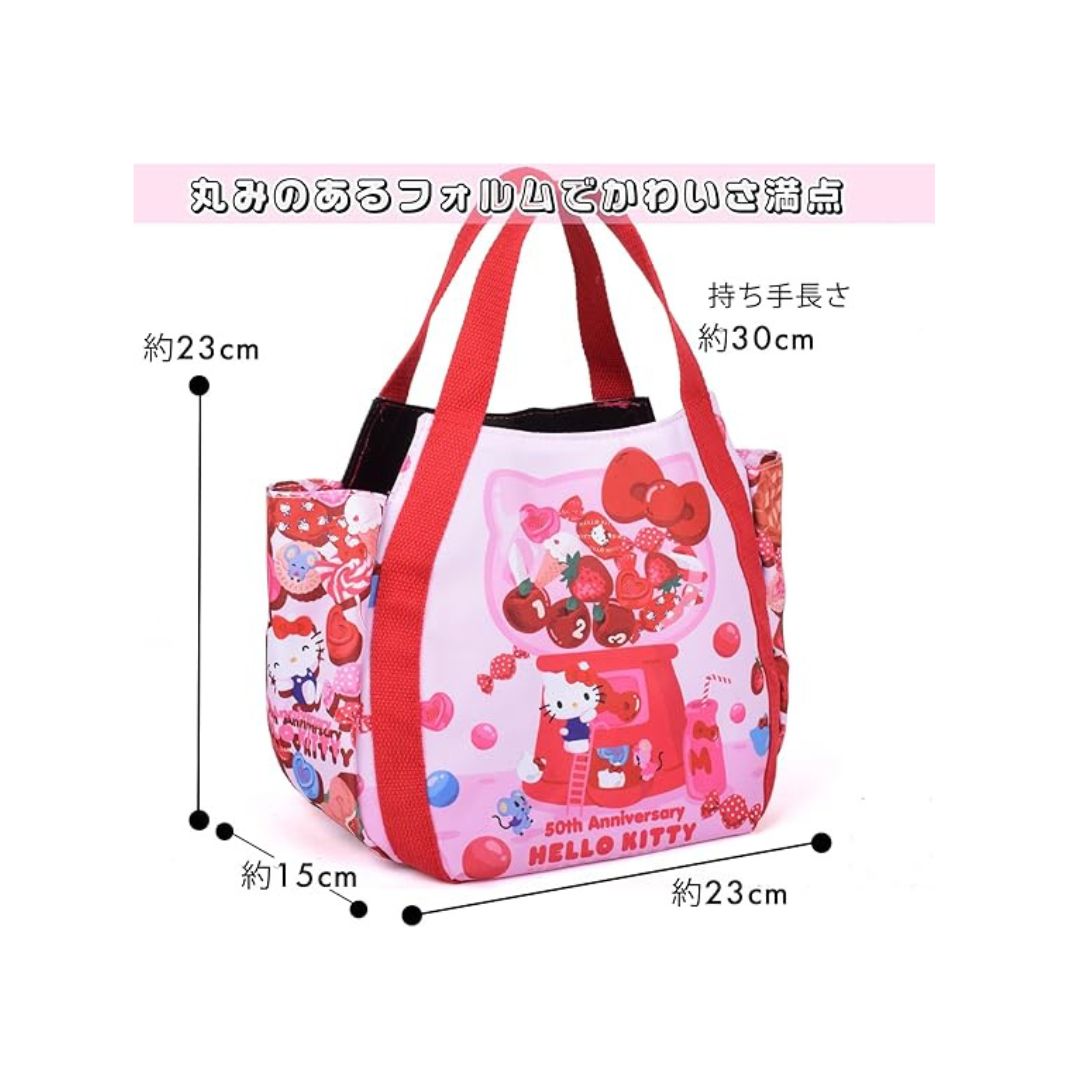 [PRE-ORDER] กระเป๋า คิตตี้ ครบรอบ 50 ปี กระเป๋าผ้า สีชมพู ลายลูกกวาด Hello Kitty Mini Tote Bag Sanrio Japan