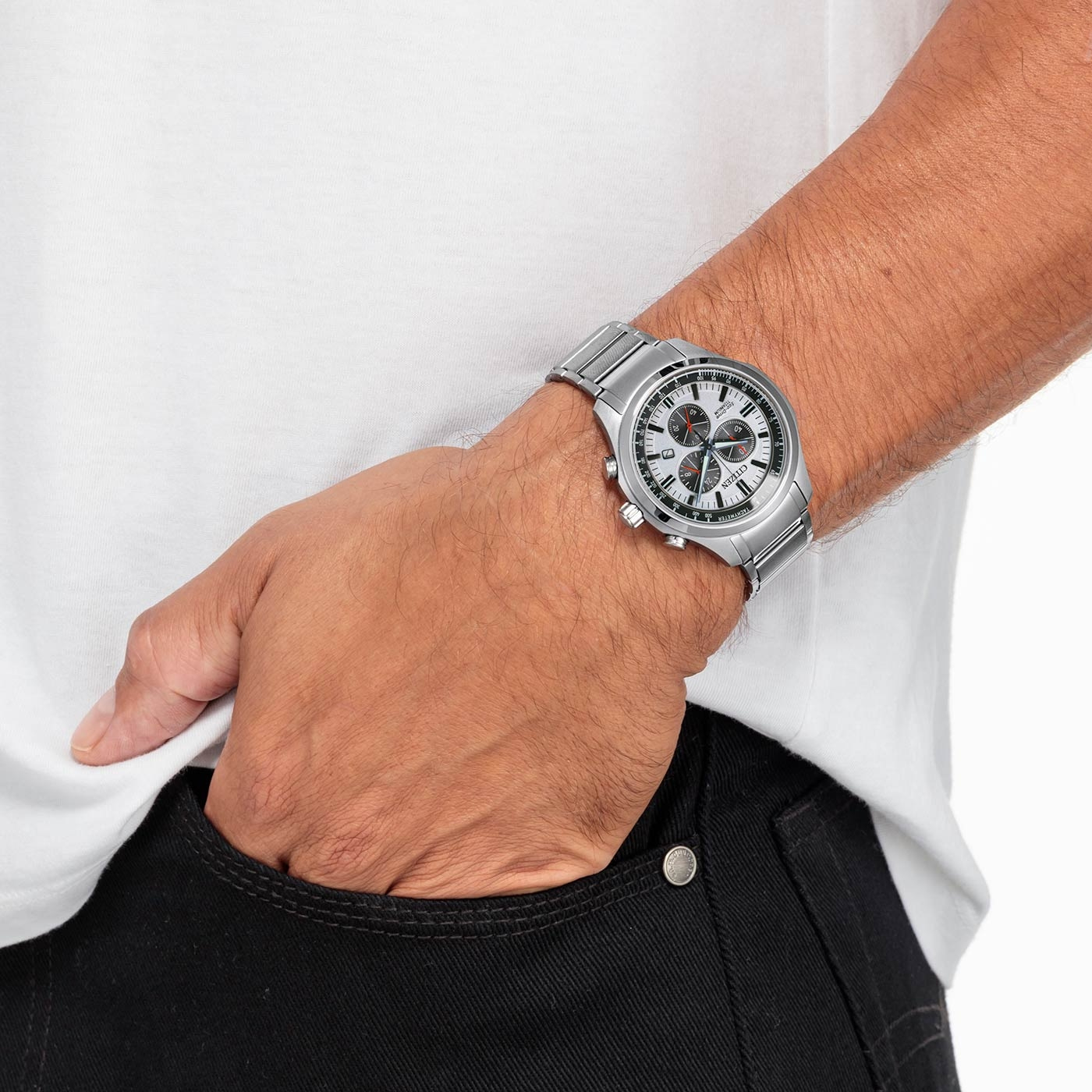 Citizen AT2530-85A นาฬิกาผู้ชาย Eco-Drive Titanium Chronograph Sport Men's Watch