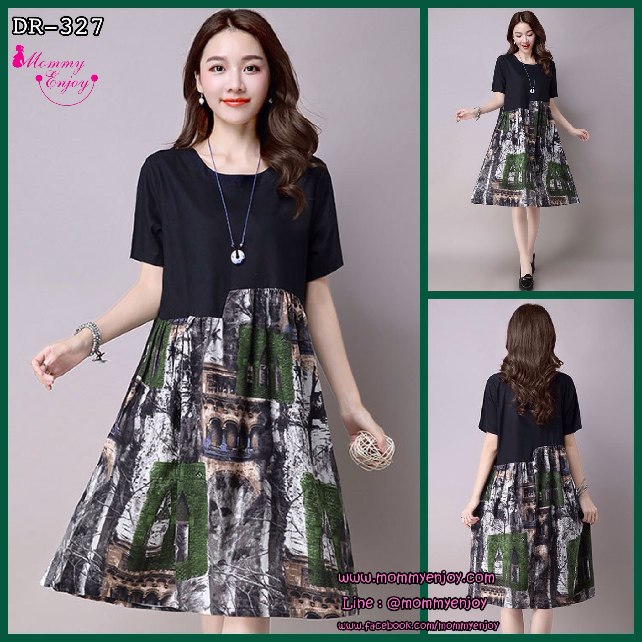 ชุดคลุมท้องแขนยาว ผ้าลินิน ลาย mosaic สไตล์วินเทจ แบบน่ารัก ใส่สบาย M L XL XXL