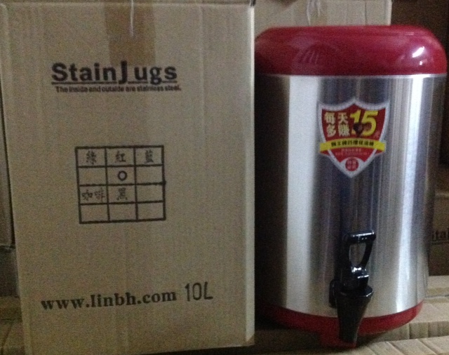 ถังชามีขอบสิงโต 10 ลิตร (สีแดง) Lion Brand Stainless Steel Beverages Tank 10 L