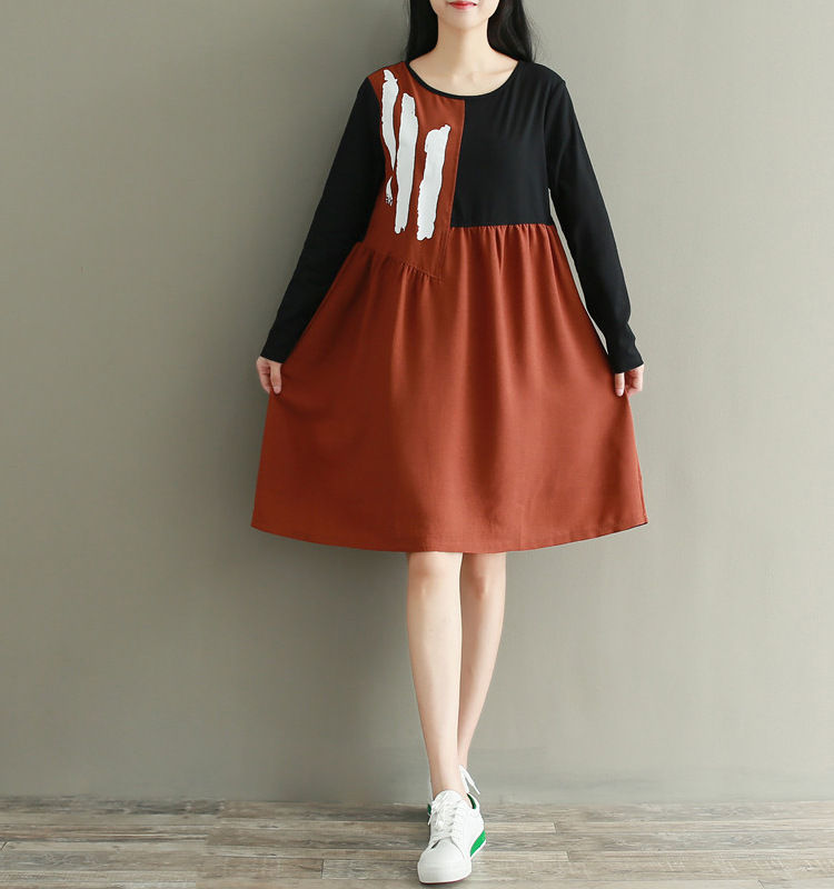 ชุดคลุมท้องแขนยาว ผ้าลินิน ทรงวินเทจ ลายน่ารักใส่สบาย สีสวย M L XL XXL