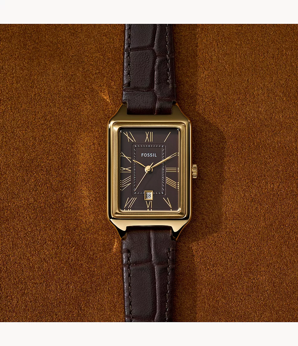 Fossil ES5367 นาฬิกาผู้หญิง Raquel Three-Hand Date Brown Croco LiteHide™ Leather Quartz Women's Watch