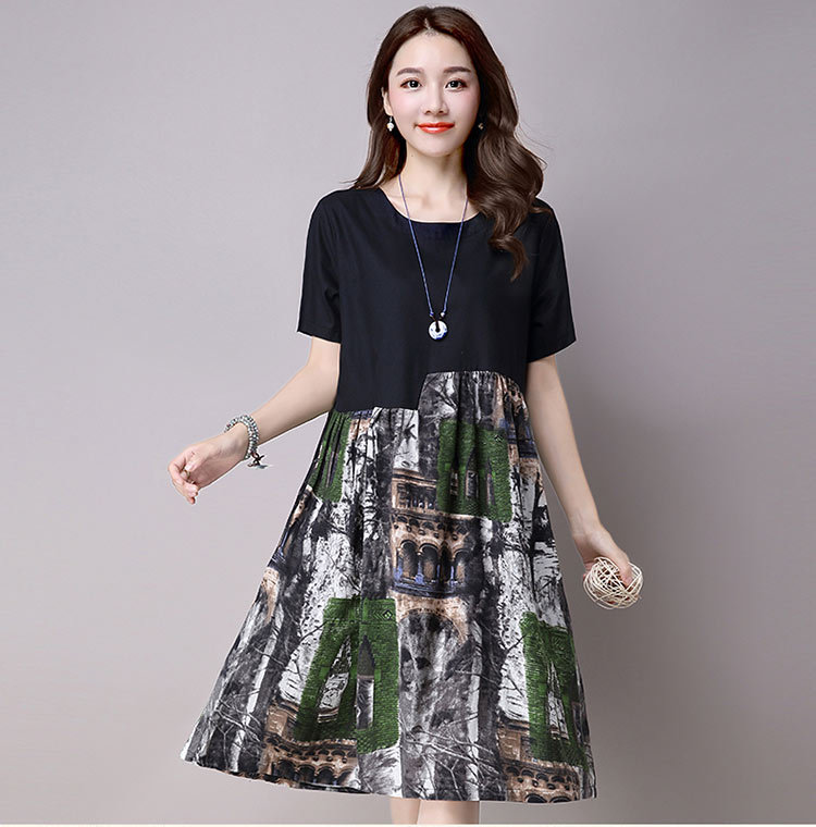 ชุดคลุมท้องแขนยาว ผ้าลินิน ลาย mosaic สไตล์วินเทจ แบบน่ารัก ใส่สบาย M L XL XXL