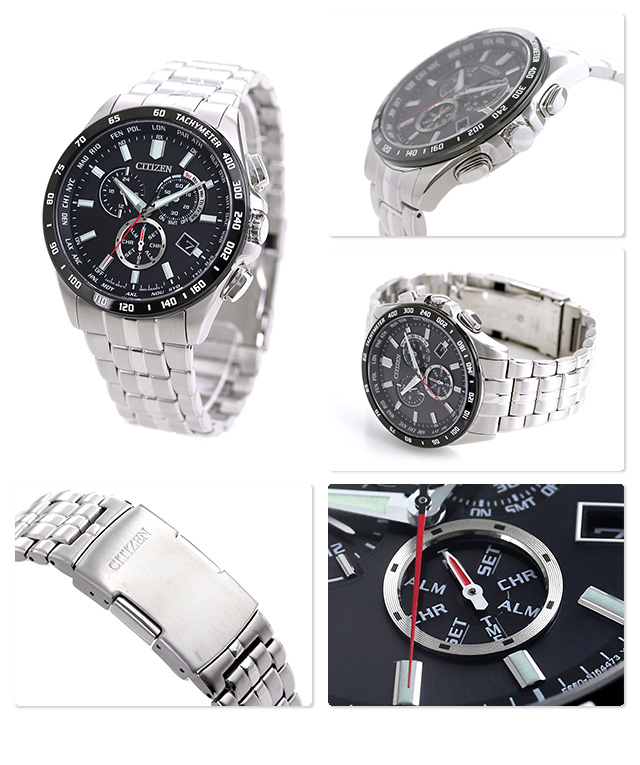 Citizen CB5874-90E นาฬิกาผู้ชาย Eco-Drive Perpetual World Time Chronograph GMT Radio Controlled Men's Watch