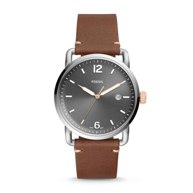 Fossil FS5417 นาฬิกาผู้ชาย Fossil รุ่น FS5417, The Commuter Three-Hand Date Light Brown Leather Strap Men's Watch