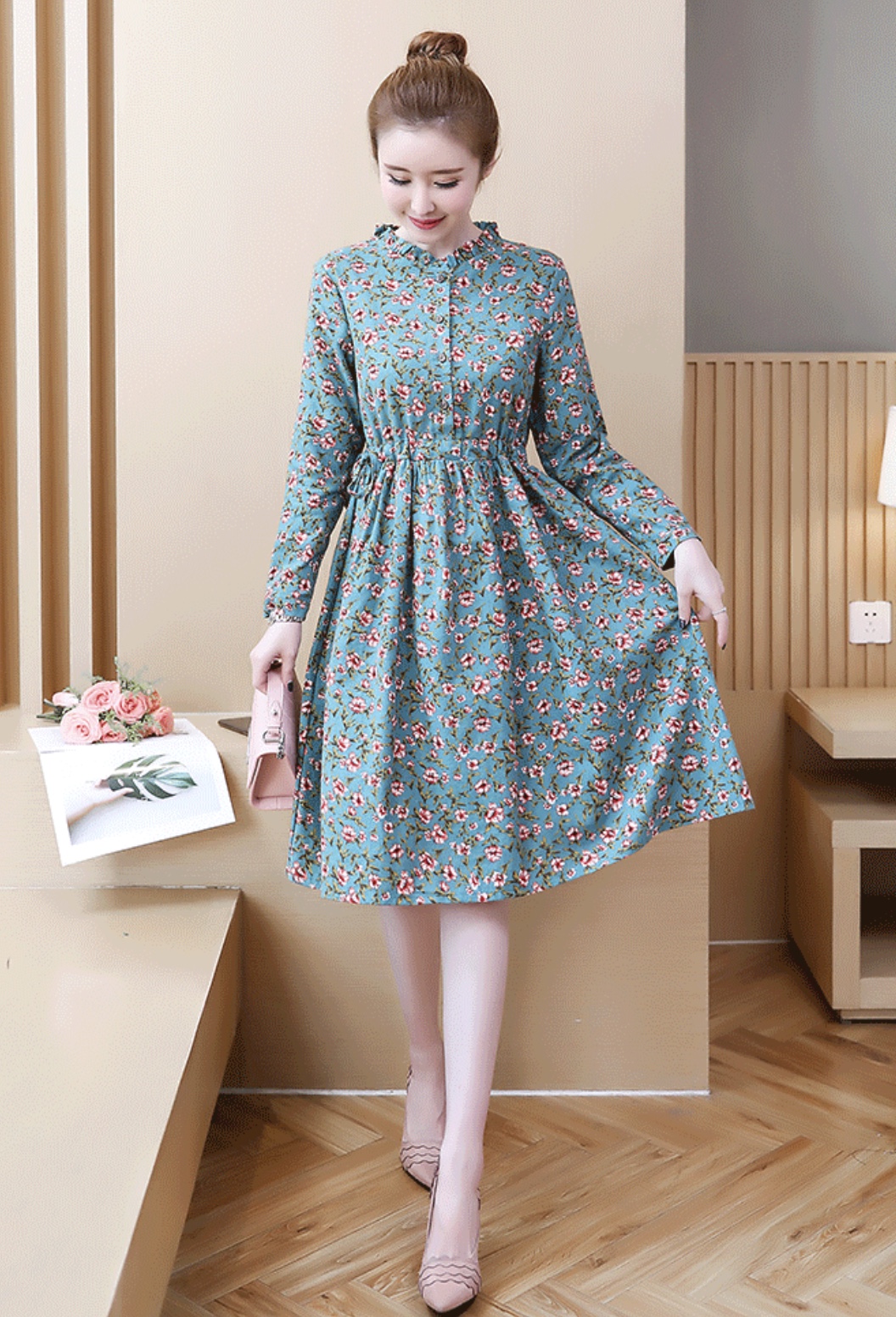 ชุดคลุมท้องสไตล์เกาหลี แบบสวยมาก กระดุมเปิดได้ มีเชือกปรับขนาดครรภ์ด้านข้าง M L XL XXL