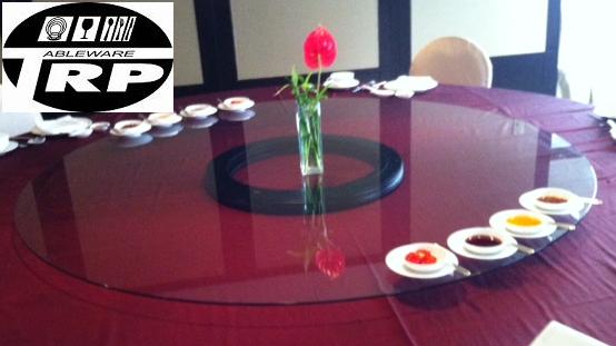 กระจกจานหมุนโต๊ะจีน เลซีซูซัน Lazy Susan Turntable 懒惰的苏珊 旋转玻璃餐桌 中式旋转玻璃桌套装 กระจกกลมใสขนาด 80 cm.หนา 10 mm.จานหมุน 18 นิ้ว (สำหรับโต๊ะกลม 150 ซม.)