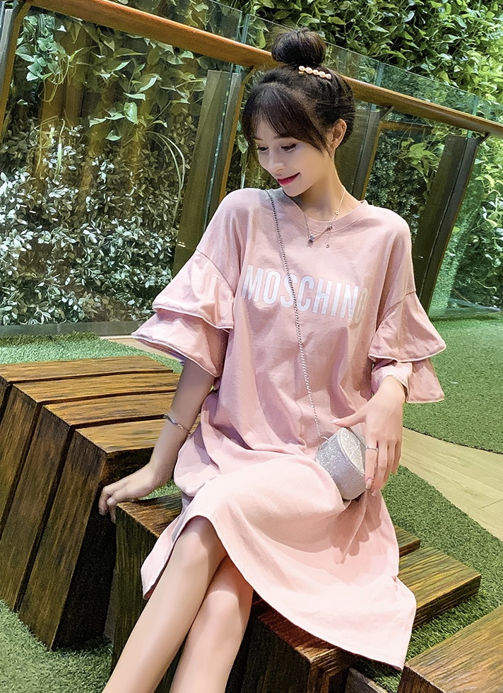 ชุดคลุมท้องแฟชั่นเกาหลี แขนระบาย 2 ชั้น ผ้าเนื้อนิ่ม ทรงน่ารักมากค่ะ M L XL XXL