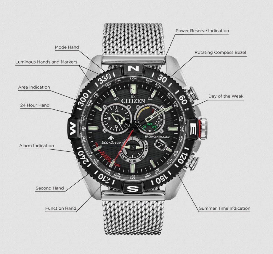Citizen CB5840-59E นาฬิกาผู้ชาย Eco-Drive Promaster Navihawk A-T Radio Controlled Chronograph Perpetual Calender World Time Men's Watch
