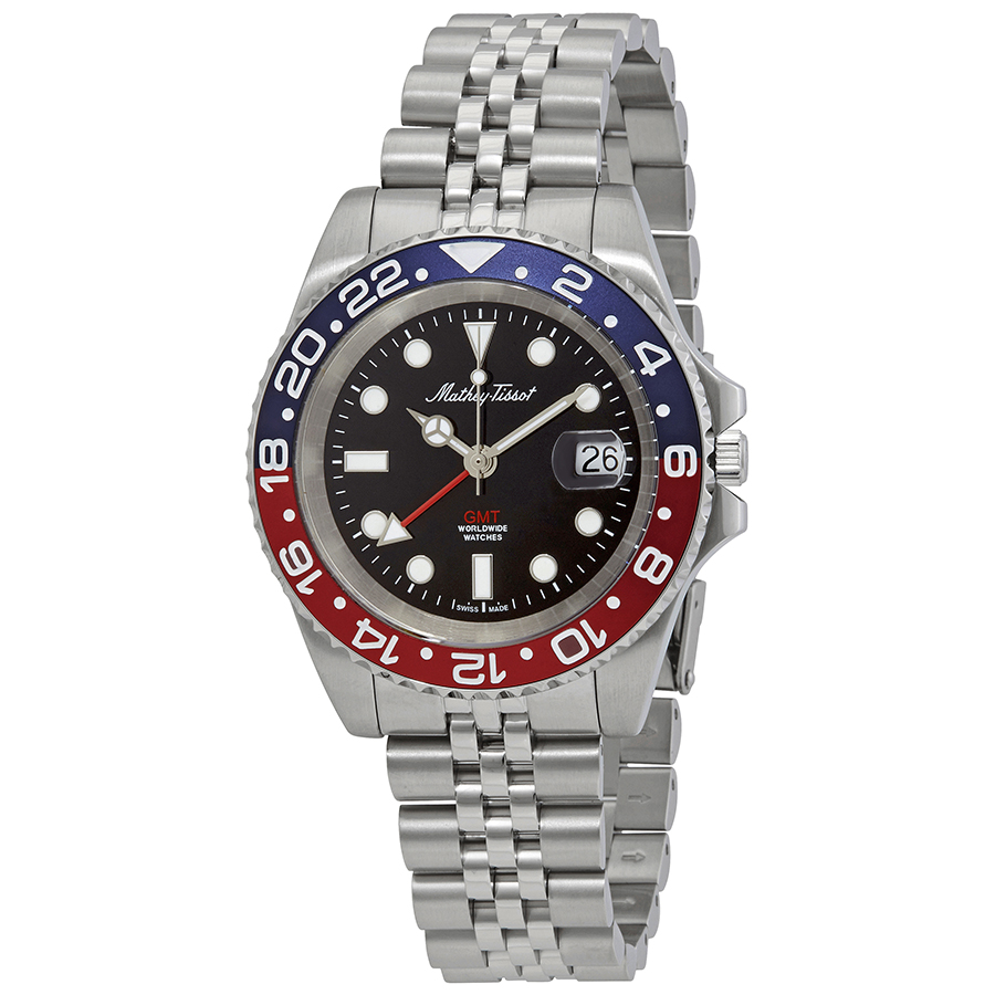 Mathey-Tissot H903AR นาฬิกาผู้ชาย Vintage GMT Pepsi Bezel Quartz Men's Watch