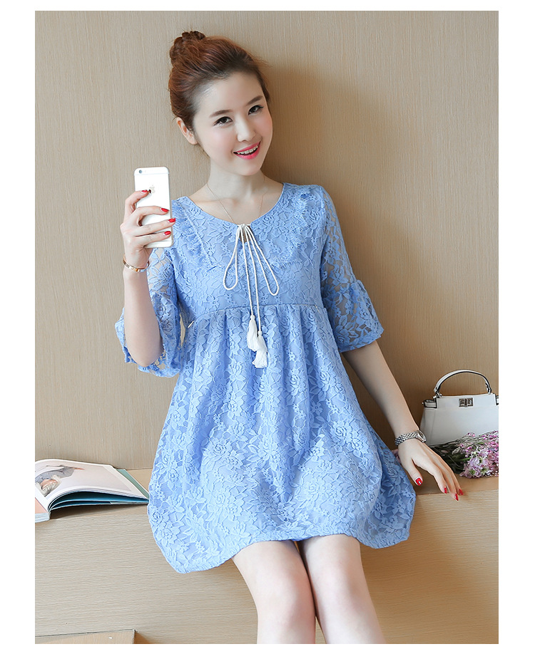 ชุดคลุมท้องเปิดให้นม ลูกไม้ มีเชือกช่วงคอ แขนระบายมีเชือกผูกหลังปรับขนาดครรภ์ M,L,XL,XXL