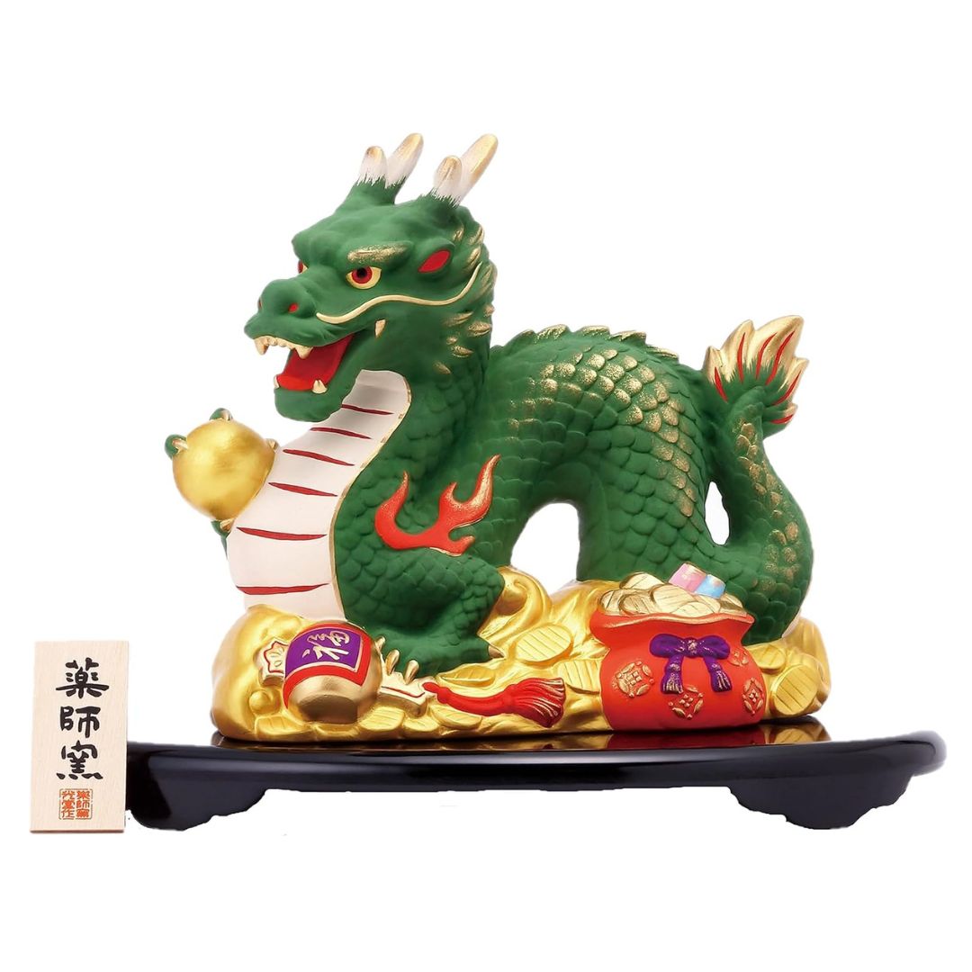 [PRE-ORDER] มังกรเขียว มหาสมบัติ ถือลูกแก้วสีทอง ยืนบนสมบัติเงินทอง ของมงคลญี่ปุ่น ฮวงจุ้ยโต๊ะทำงาน เสริมโชคลาภ ปีมังกร นำเข้าจากญี่ปุ่น