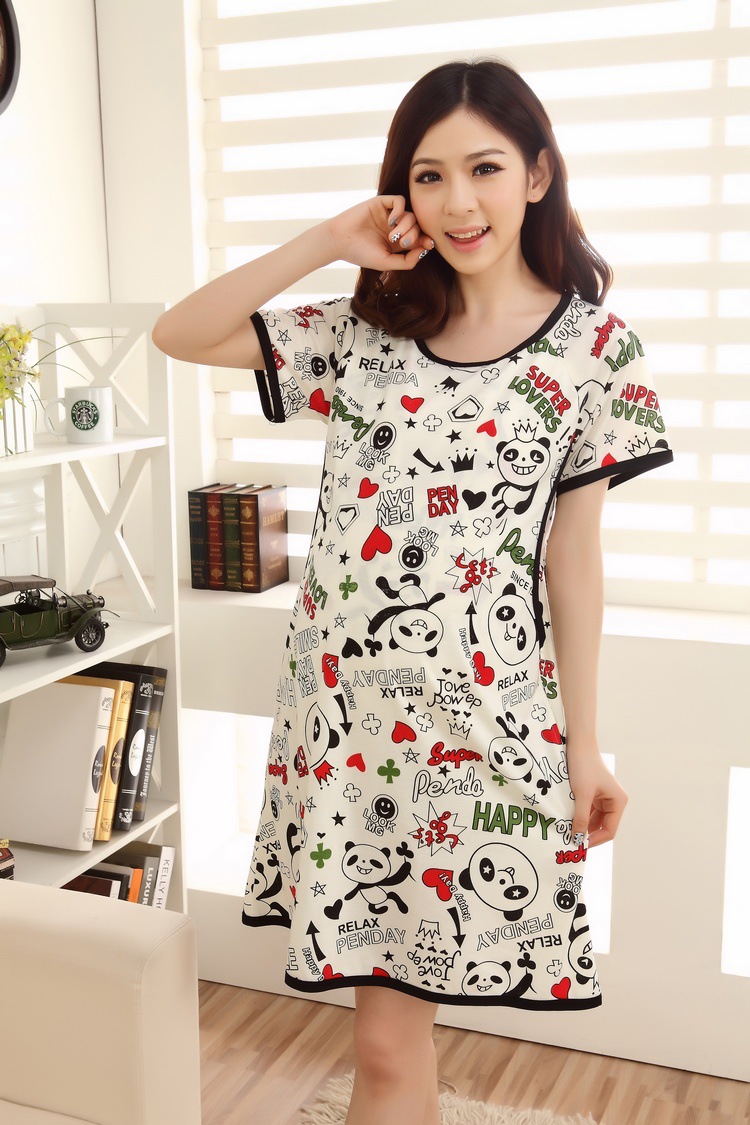 เดรสคลุมท้องเปิดให้นม ผ้ายืดนิ่มลายการ์ตูนแพนด้า ใส่สบายไม่ร้อน ใส่นอนก็น่ารัก