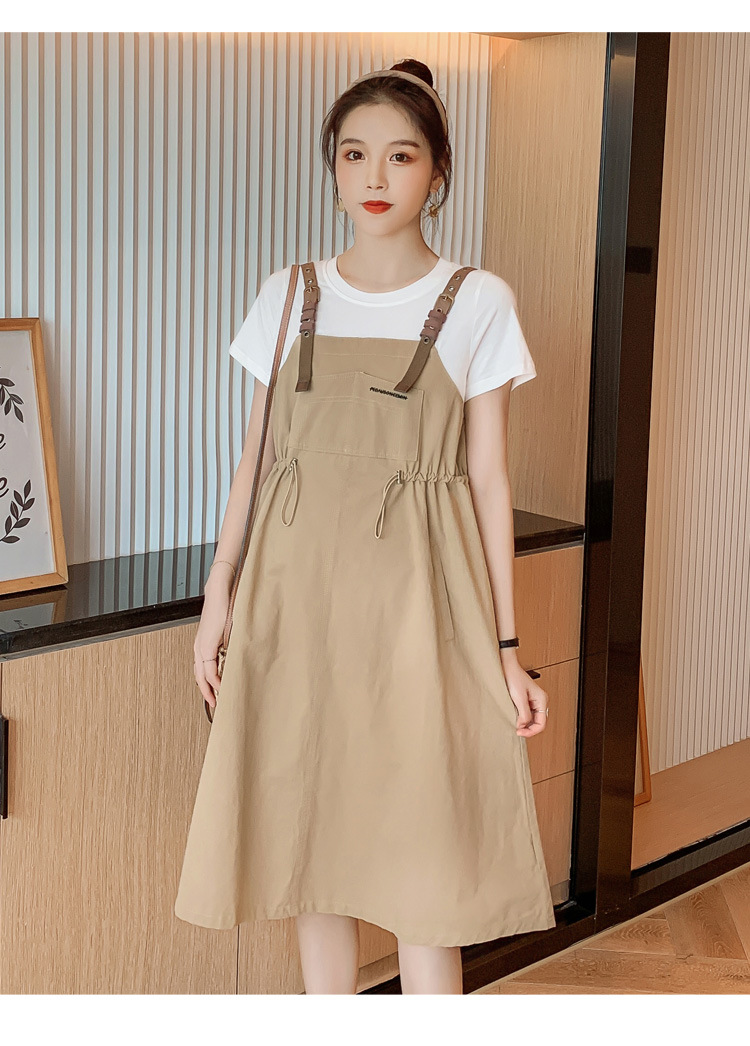 เดรสคลุมท้องแฟชั่นเอี๊ยมหลอก สายหนัง มีกระเป๋าข้าง ช่วงท้องปรับขนาดได้ สีและแบบสวยมาก M L XL XXL