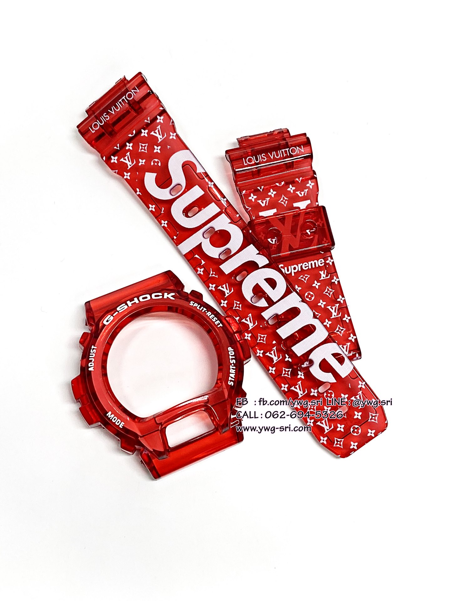 กรอบสาย G-SHOCK สีแดงใส สกรีนลาย Supreme ใส่ได้รับรุ่น DW-6900