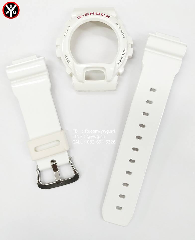 กรอบสาย G-SHOCK แท้ ขาวเงาฟร้อนแดงบนเทาข้าง ใส่ได้รับรุ่น DW-6900