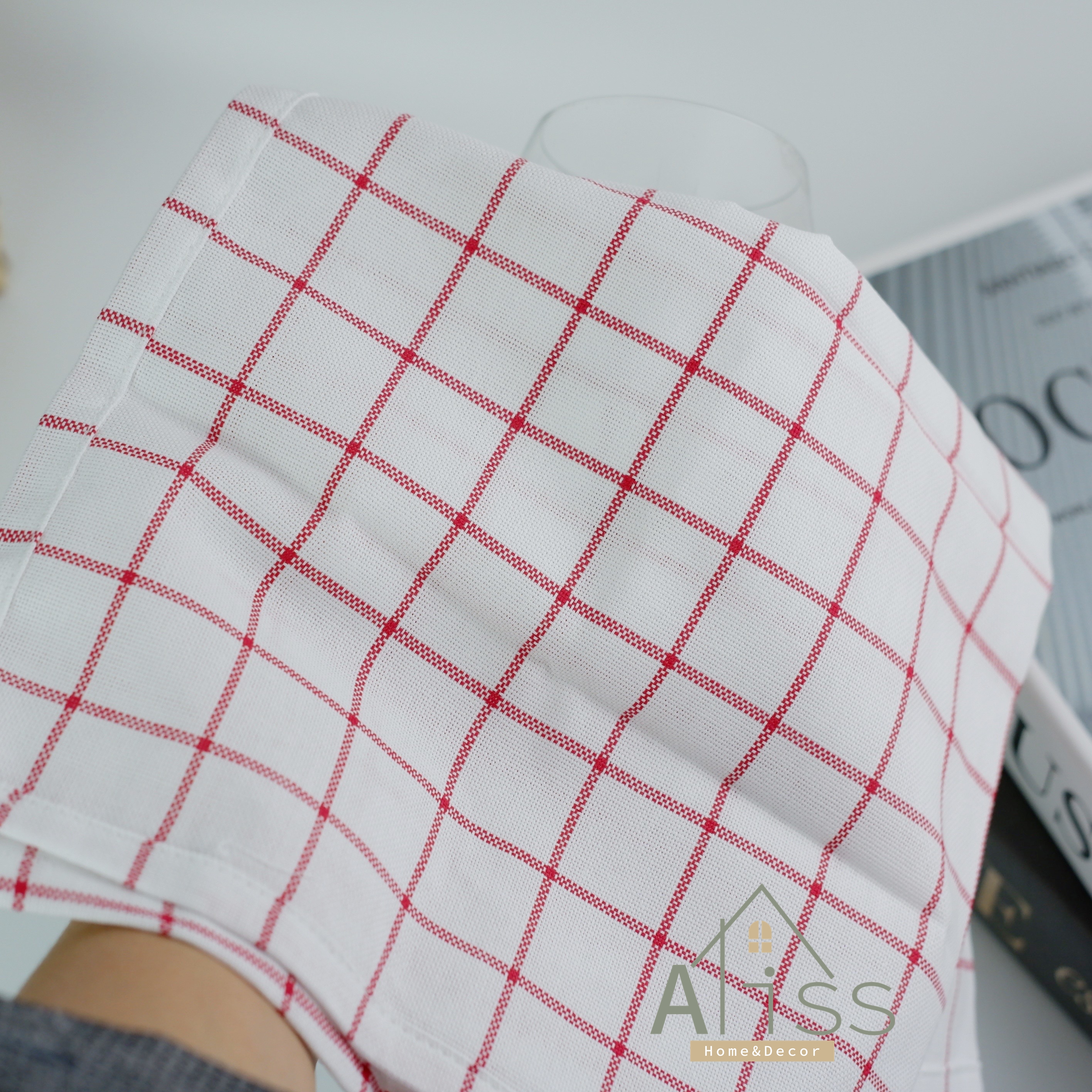 ผ้าเช็ดจาน (มีหูแขวน) ผืนเล็ก 15x20 นิ้ว ลายตาราง ผ้าเช็ดแก้ว เช็ดครัว ผ้าเช็ดโต๊ะ ผ้าเช็ดมือ ผ้าอเนกประสงค์ ผ้าเช็ดทำความสะอาด