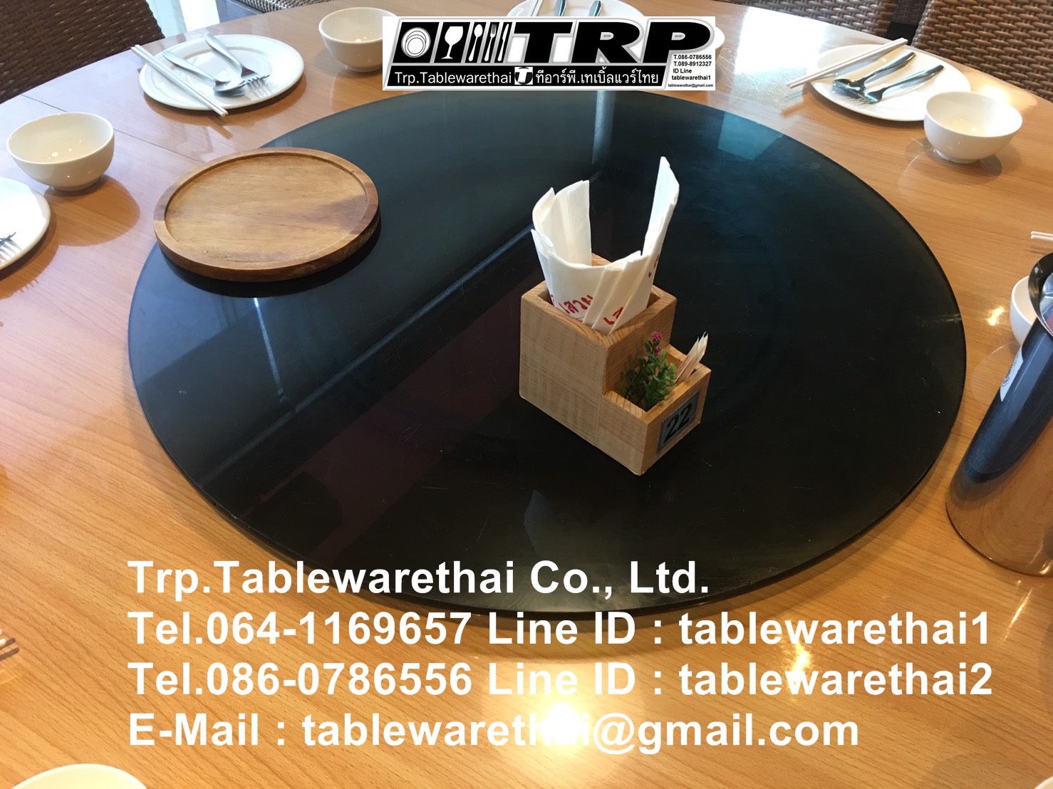 จานหมุน,กระจกหมุนโต๊ะจีน,กระจกจานหมุนโต๊ะอาหาร เลซีซูซัน Lazy Susan Turntable 懒惰的苏珊 旋转玻璃餐桌 中式旋转玻璃桌套装 กระจกกลมสีชาดำ ขนาด 90 cm.หนา 8 mm.จานหมุน 20 นิ้ว(สำหรับโต๊ะกลม 160 ซม.) โดย.Trp.Tablewarethai