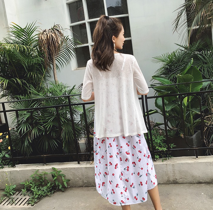 ชุดคลุมท้องสายเดี่ยวมาพร้อมเสื้อคลุม ชุดผ้าฝ้ายลายเชอรี่น่ารัก M L XL XXL