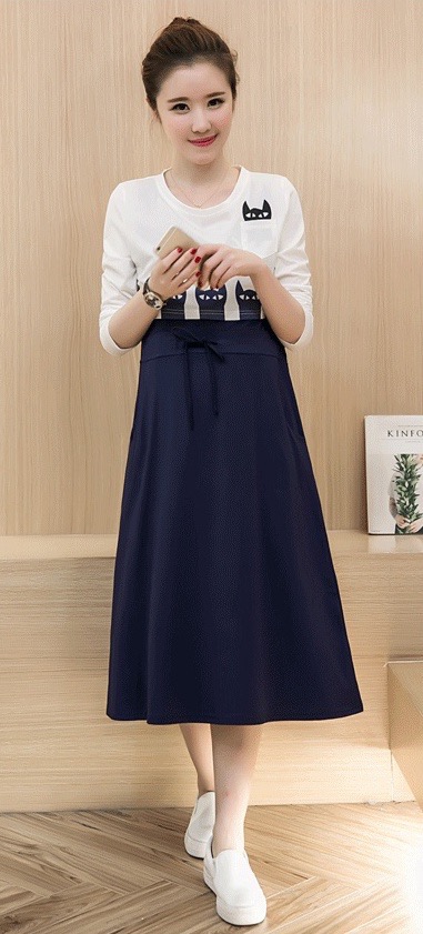 ชุดคลุมท้องเปิดให้นมได้ ชุดแขนกุด สวมทับด้วยเสื้อแขนยาวด้านนอก มีซิบซ่อนเปิดให้นม M,L,XL,XXL