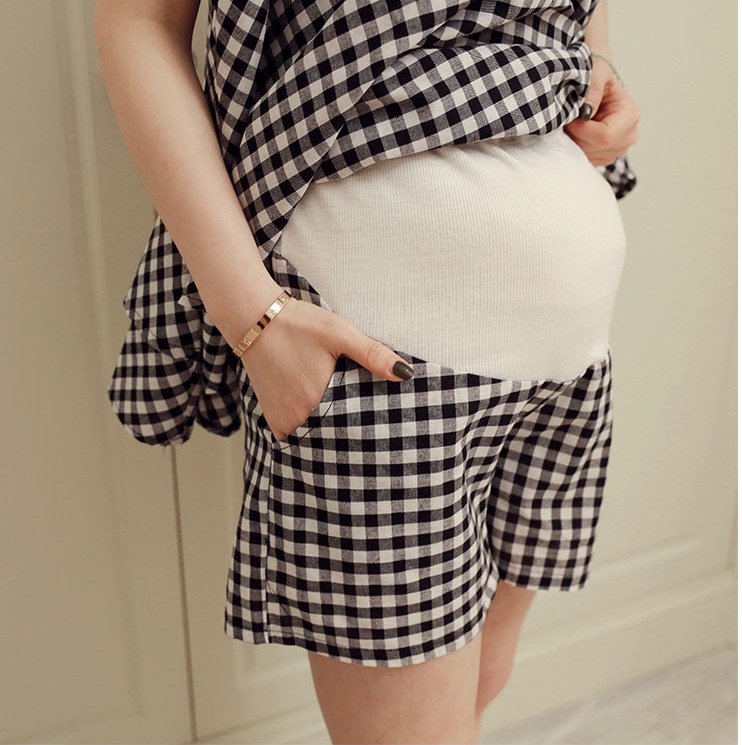 ชุดเสื้อแขนกุด+กางเกงคนท้อง ลายสก๊อต ผ้าฝ้าย เบาสบาย M,L,XL,XXL