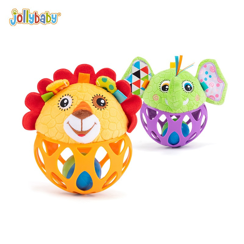 Jollybaby ของเล่นลูกบอลซิลิโคน รูปสัตว์ เขย่ามีเสียง ของเล่นเด็กเล็ก