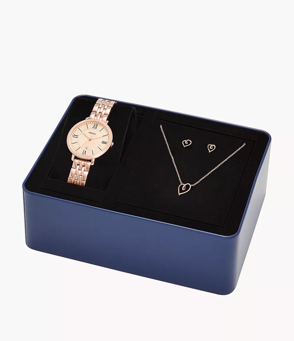Fossil ES5252SET นาฬิกาผู้หญิง Jacqueline Rose Gold-Tone Watch and Jewelry Set Women's Watch