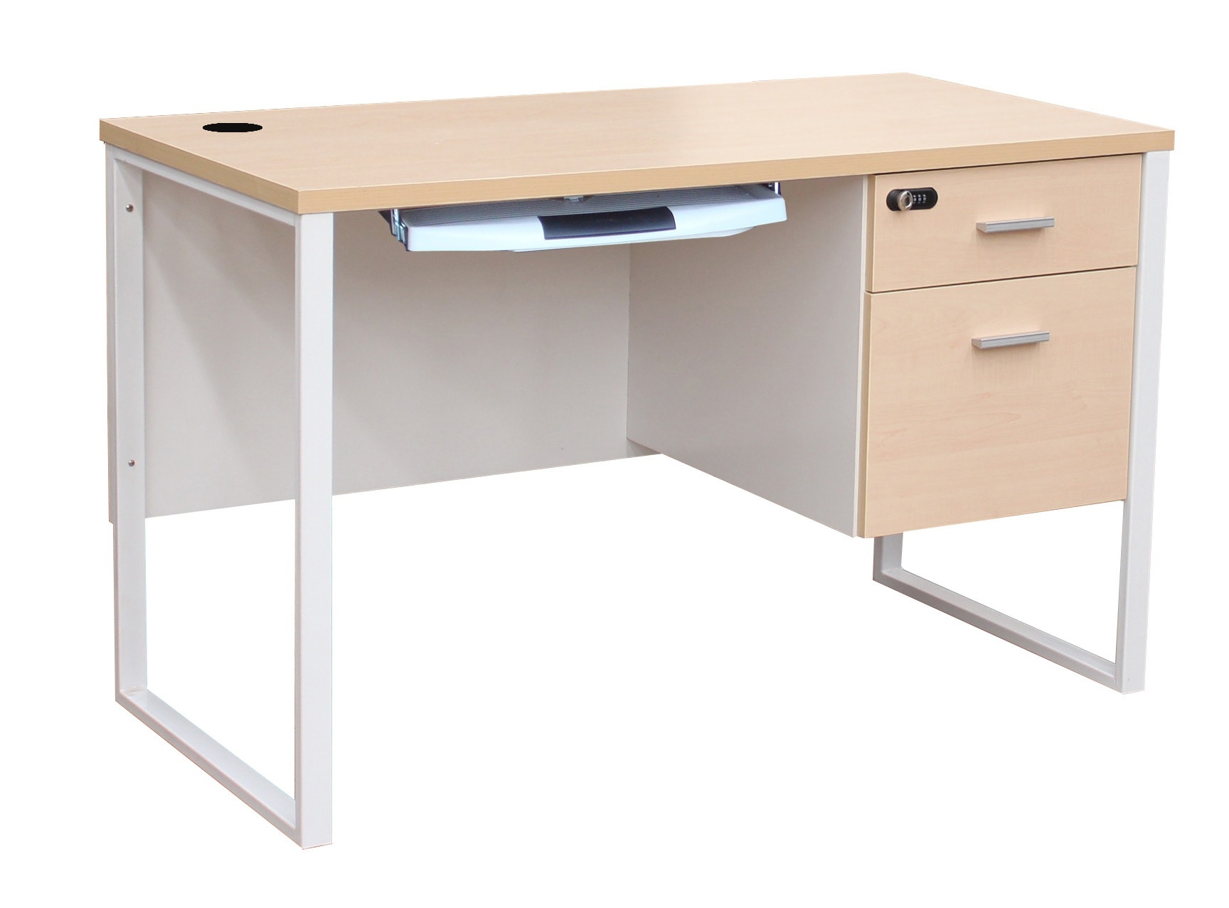 โต๊ะทำงานและโต๊ะคอมไม้ ขาเหล็ก กุญแจรหัส