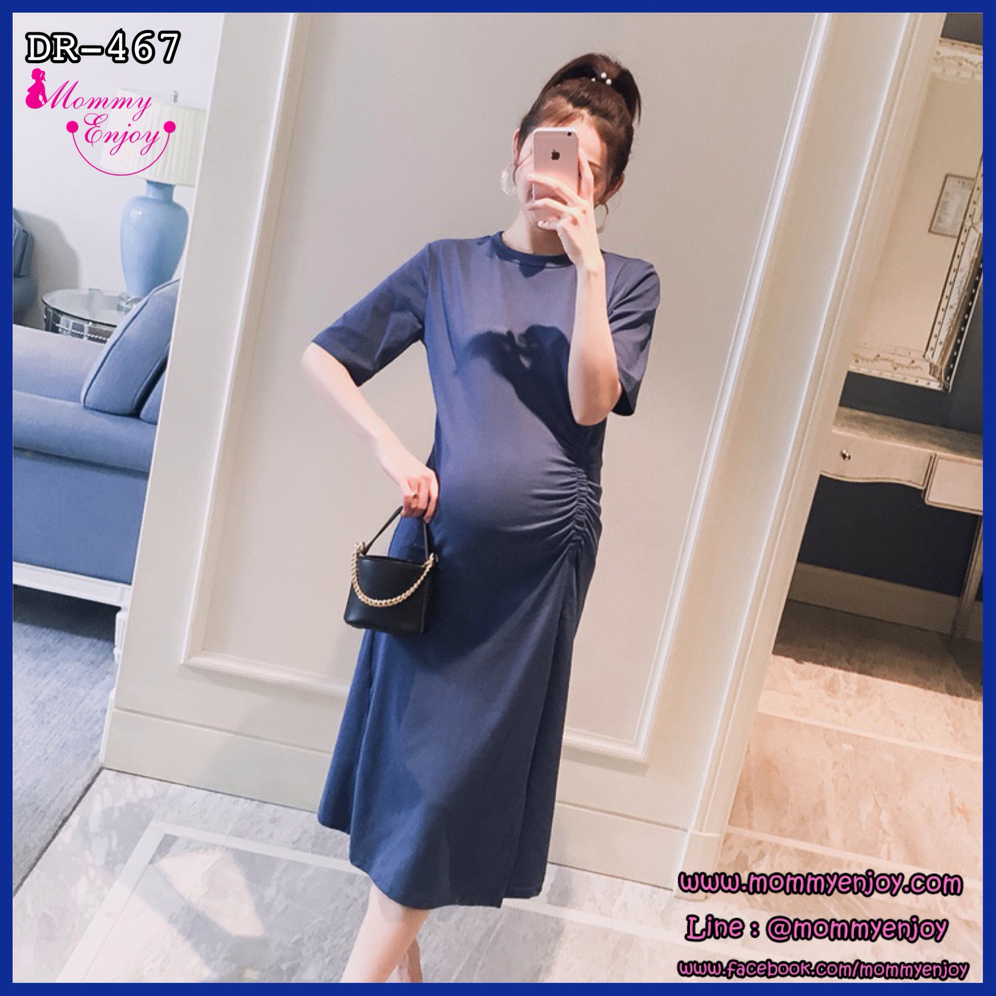 เดรสคลุมท้องแฟชั่นสไตล์ เข้ารูป สวย ผ้านิ่ม แขนสั้น ใส่สบาย M L XL XXL