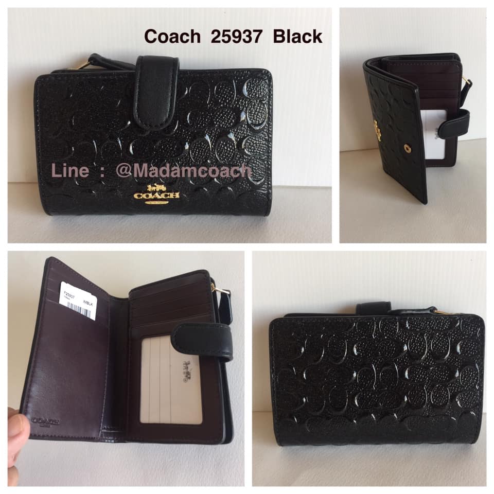 พร้อมส่ง Coach 25937 Signature Debossed Leather Medium Corner Zip Wallet สีดำ ของแท้