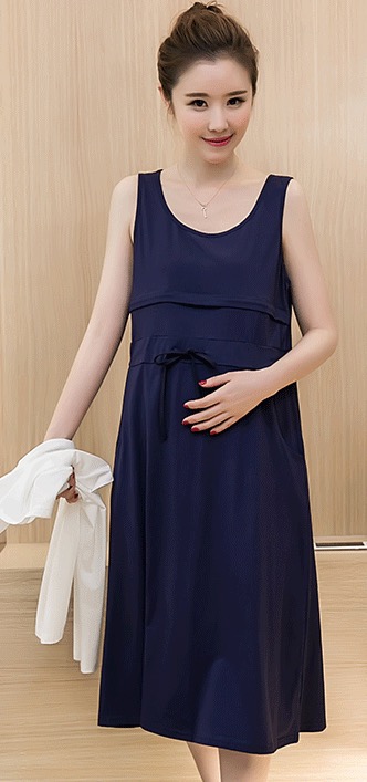 ชุดคลุมท้องเปิดให้นมได้ ชุดแขนกุด สวมทับด้วยเสื้อแขนยาวด้านนอก มีซิบซ่อนเปิดให้นม M,L,XL,XXL