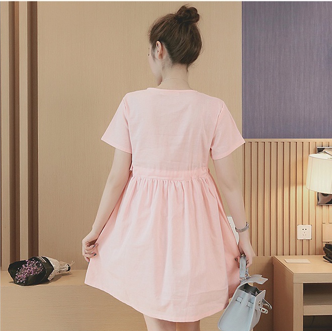 ชุดคลุมท้อง ผ้าเบาสบาย เชือกรูดผูกข้าง ประดับกระดุมข้าง สีชมพู M,L,XL,XXL