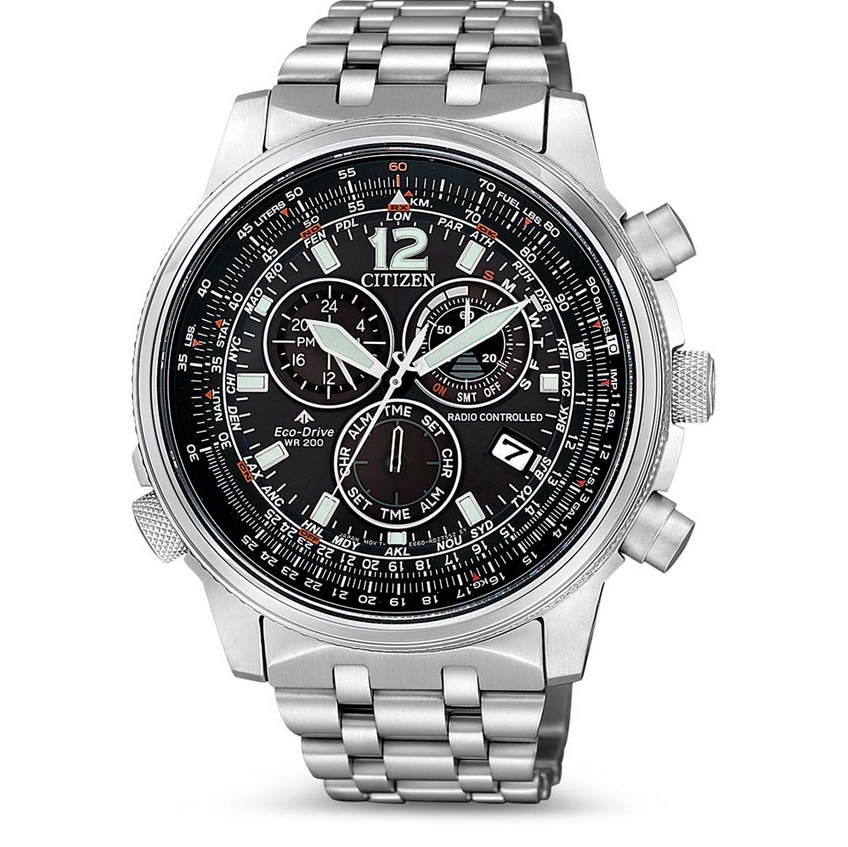 Citizen CB5860-86E นาฬิกาผู้ชาย Eco-Drive Promaster Sky Radio Controlled Chronograph Perpetual World Time Men's Watch