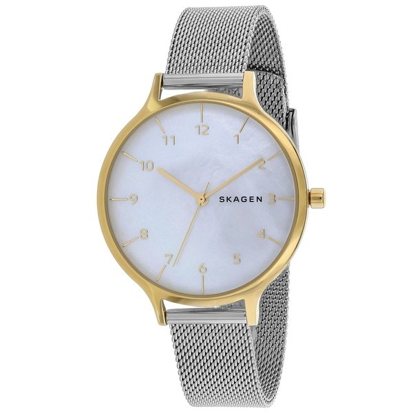 Skagen SKW2702 นาฬิกาผู้หญิง Skagen รุ่น SKW2702, Anita Two-Tone Steel-Mesh Mother of Pearl Quartz Women's Watch