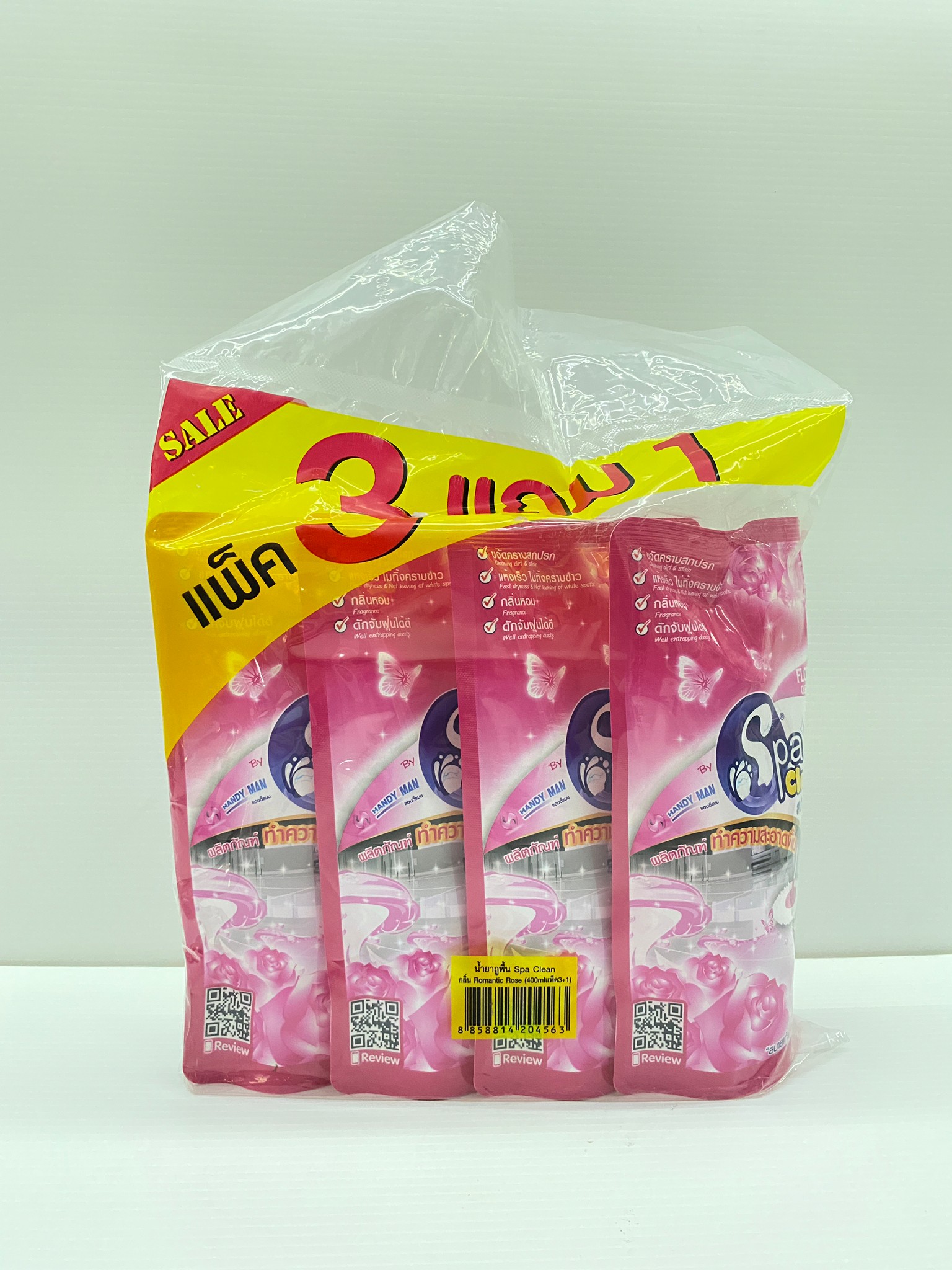 SpaClean สปาคลีน น้ำยาถูพื้น น้ำยาทำความสะอาดพื้น ขนาด 400 มล. (แพ็ค 3 แถม 1) กลิ่น โรแมนติกโรส (สีชมพู) ของแท้100%